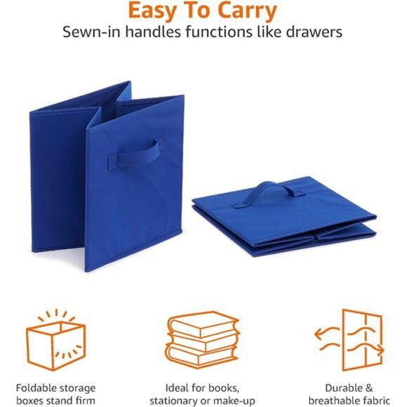 Fabric storage bins set of 6 navy blue cube organizers collapsible cloth baskets - Picture 5 of 8